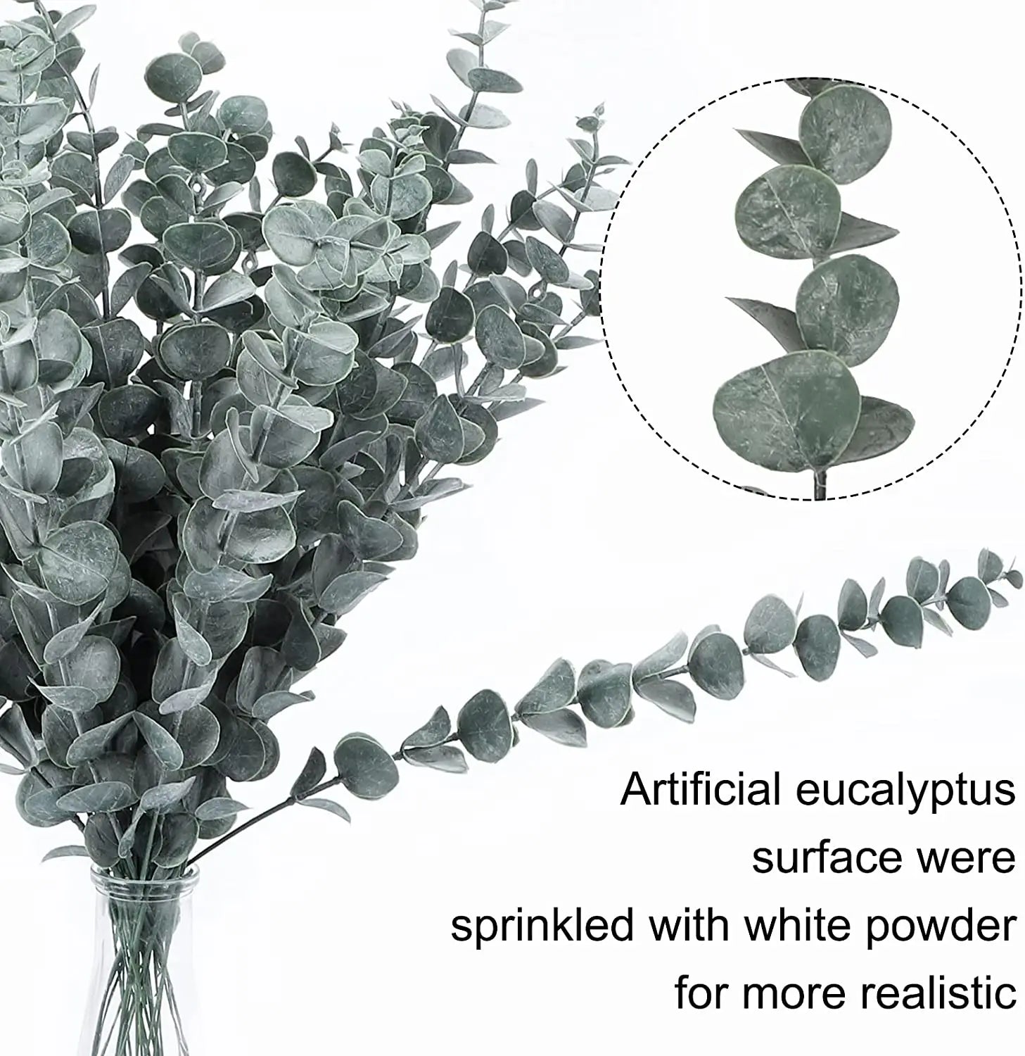 Tallos de eucalipto artificiales, planta falsa de dólar de plata.