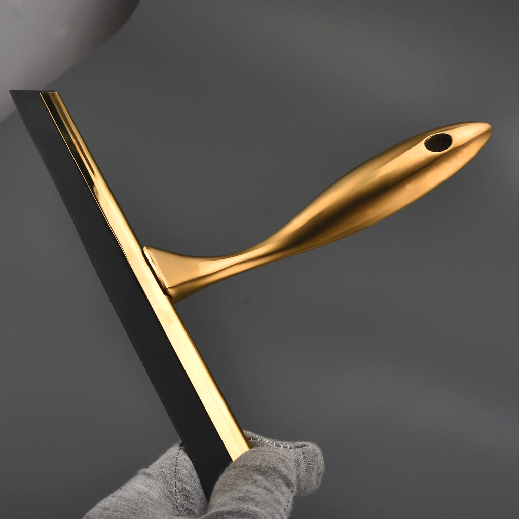 Escobilla de goma de acero inoxidable con gancho para puertas de ducha de baño y espejos.