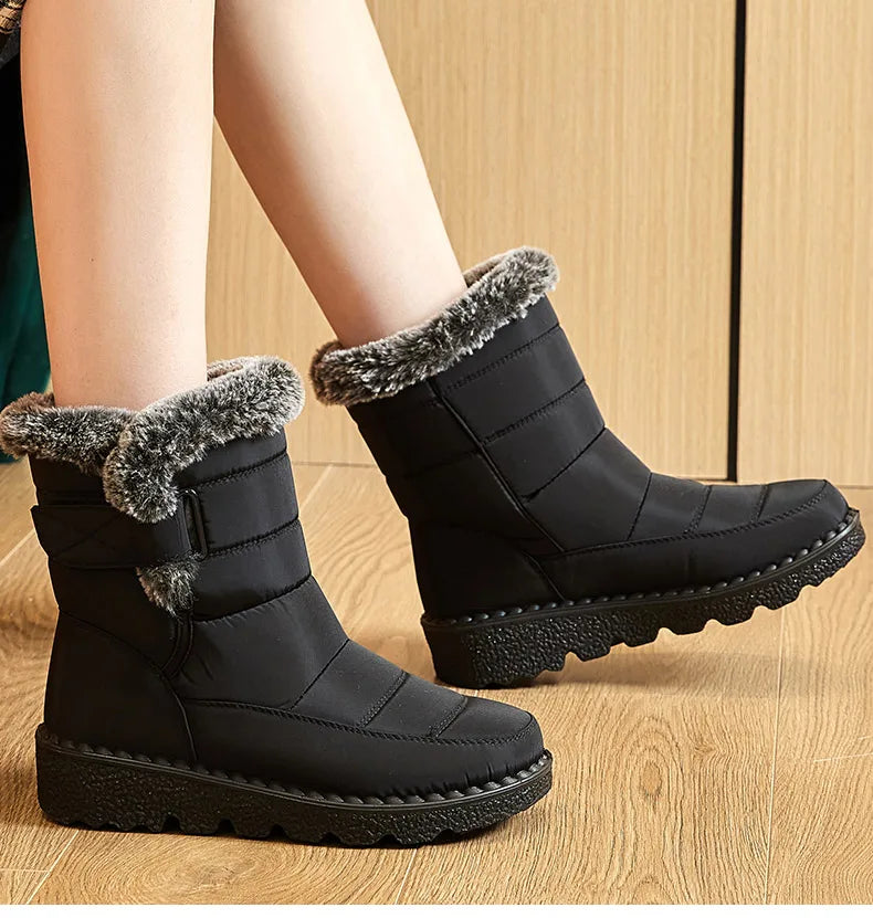 Botas de invierno para mujer, botines de tacón bajo, botas de nieve impermeables para mujer
