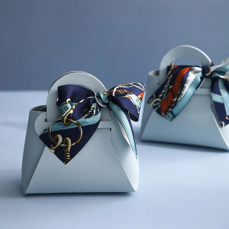 Grande sacchetto portaconfetti in pelle con sciarpa per festa di nozze, confezione regalo da 10 pezzi.