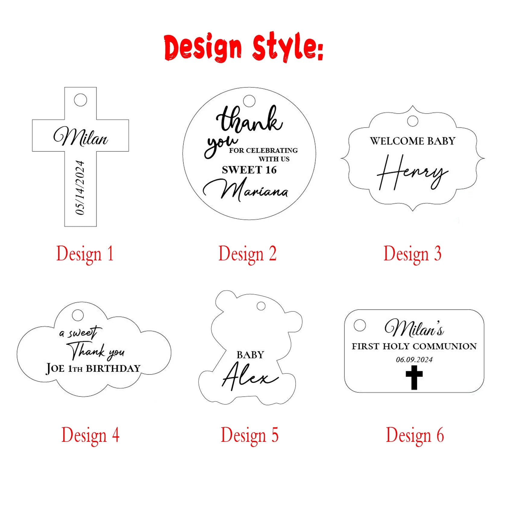 Etichette con nome per bomboniere di benvenuto per baby shower, 50 pezzi di etichette acriliche personalizzate.