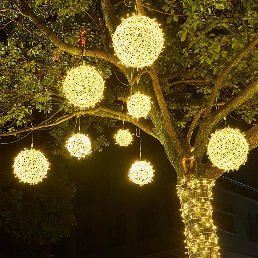 Christmas  Lights LED Rattan Ball String Outdoor 20CM 30CM.