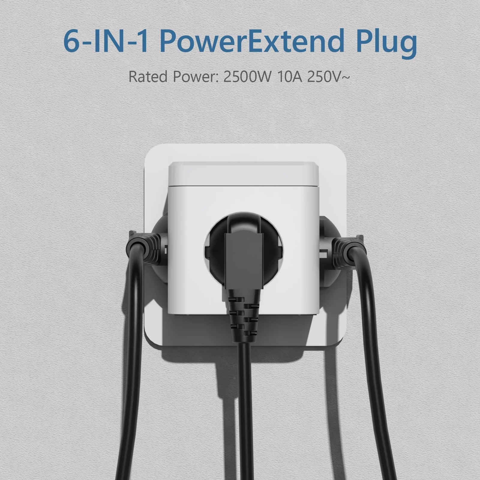 Wandsteckdosen-Extender mit Schalter, 3 Steckdosen, 2 USB-A- und 1 Typ-C-Anschluss, tragbarer Würfel