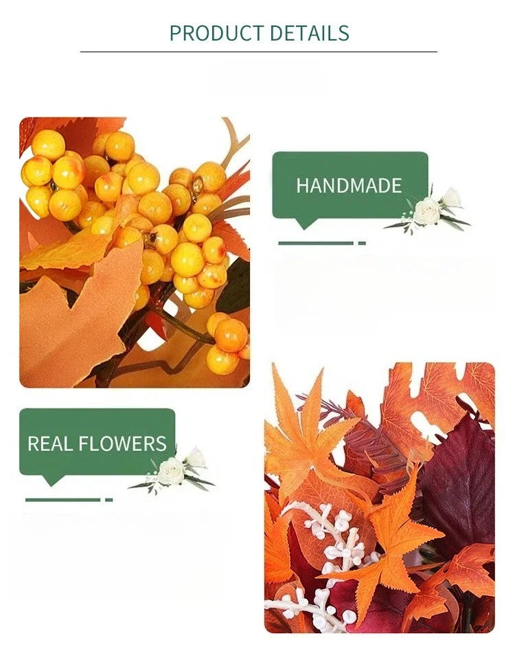 Weihnachtlicher Orangenstrauß mit künstlichen Sonnenblumen und Ahornblättern