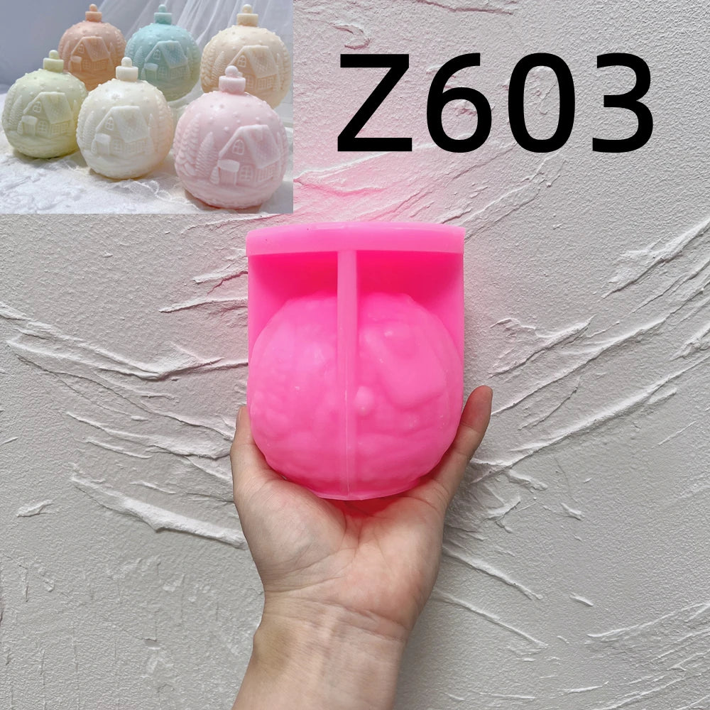 Kugelförmige Silikon-Kerzenform, 5 Designs, Weihnachten