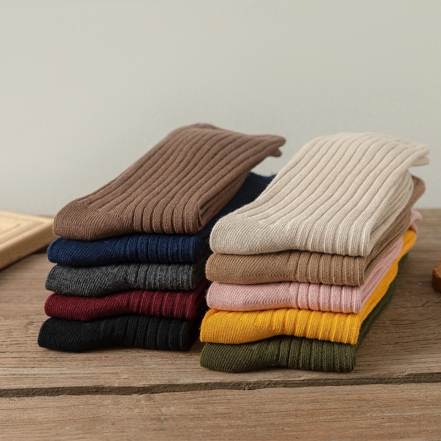 Women Cotton Loose Socks 10Pairs Retro Knitting Solid Color Long Black