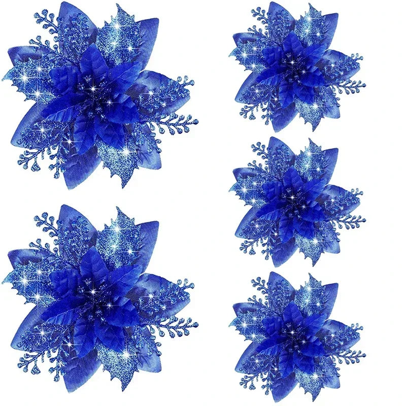 Glitter Artifical Christmas Flowers 5pcs