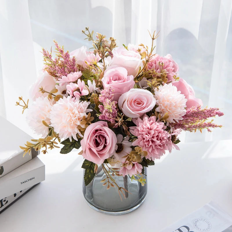 1/4PCS Artificial Flowers Cheap New Year Decorations Wedding Garden Peony Arch Christmas Home Fake Silk Rose Hydrangeas Vase Diy