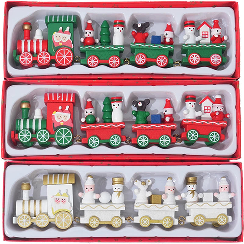 Adornos navideños de tren de madera, decoración para tarta de Papá Noel