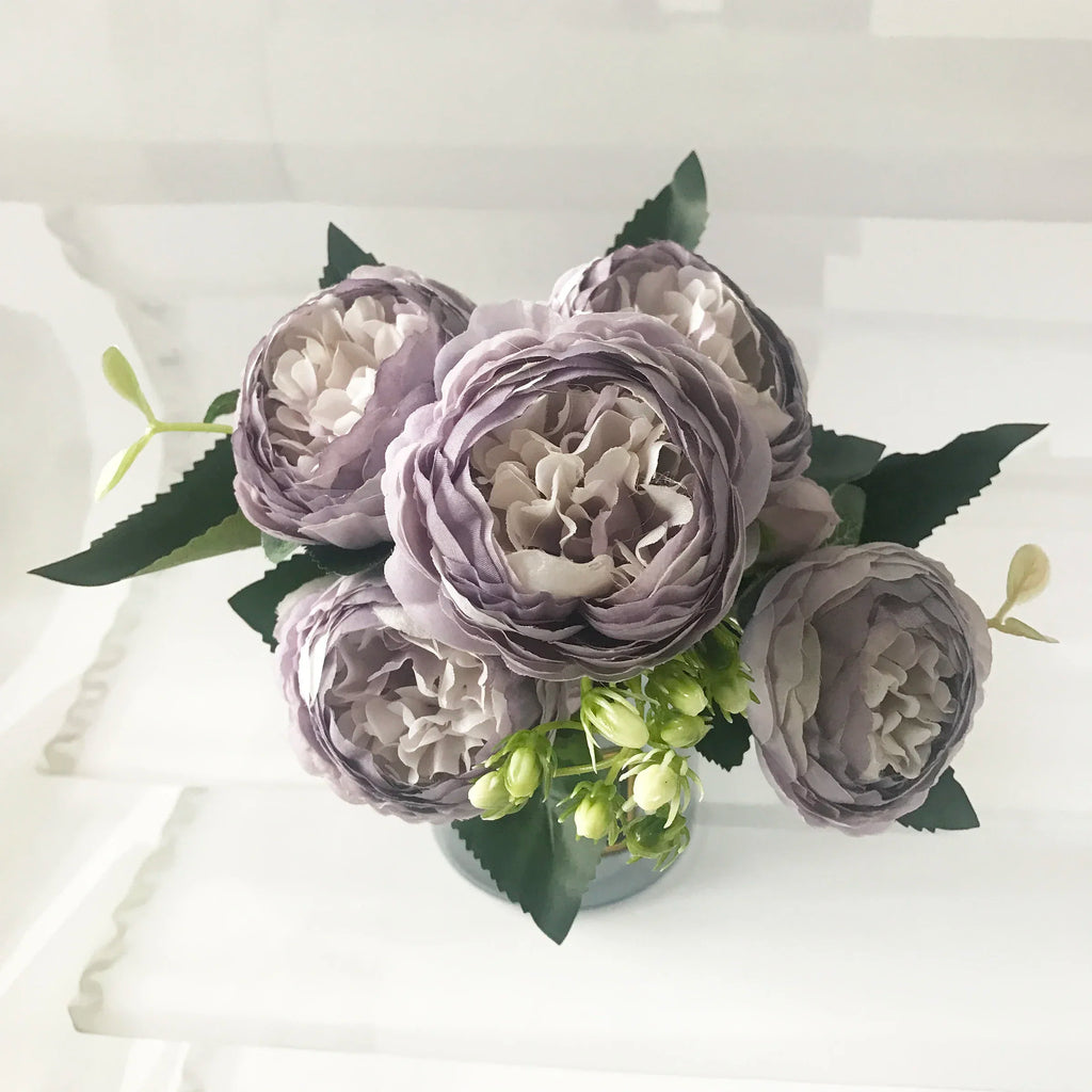 Bouquet di fiori artificiali di peonia di seta, 5 teste grandi, 30 cm, rosa