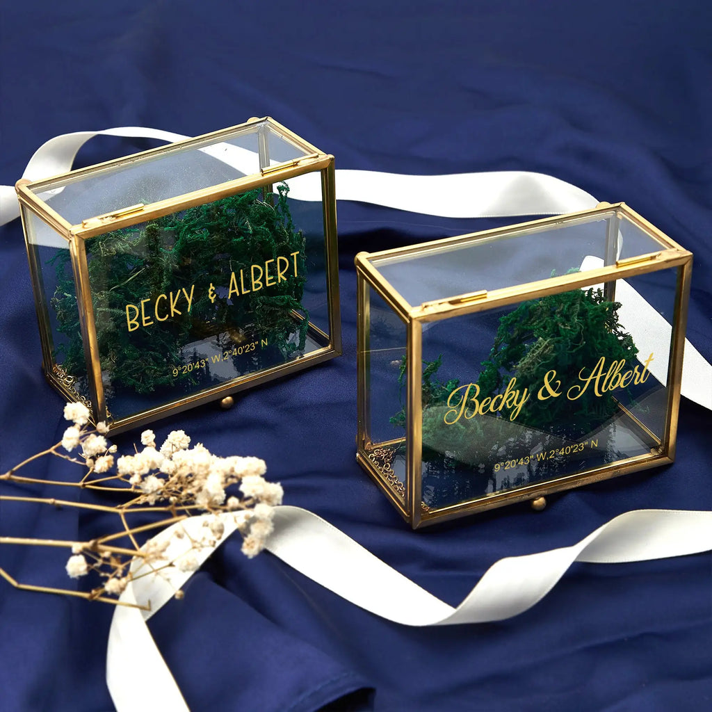 Caja rectangular de cristal personalizada para anillos (solo caja)