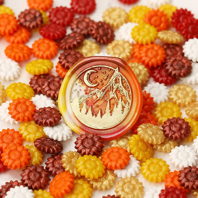 Timbro di ceralacca a forma di girasole, perline, 100 pezzi, stile retrò