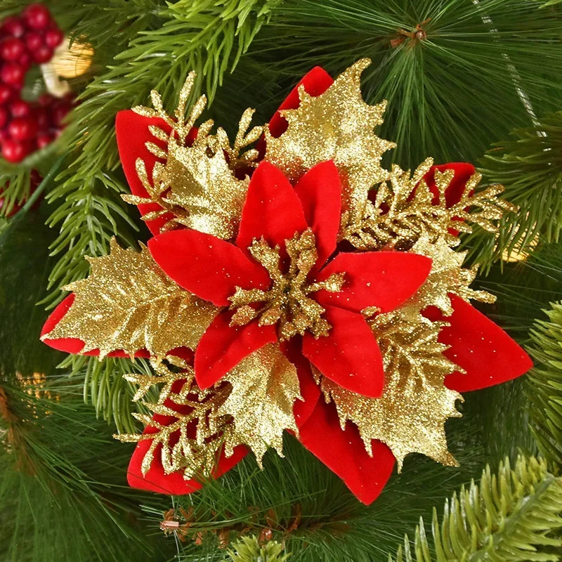 Glitter Artificial Christmas Flowers 10pcs/14cm  Decorations