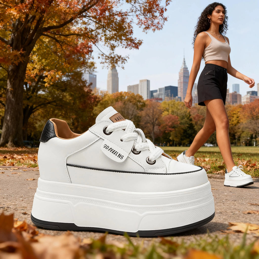 Zapatillas de plataforma Fujin para mujer de piel auténtica