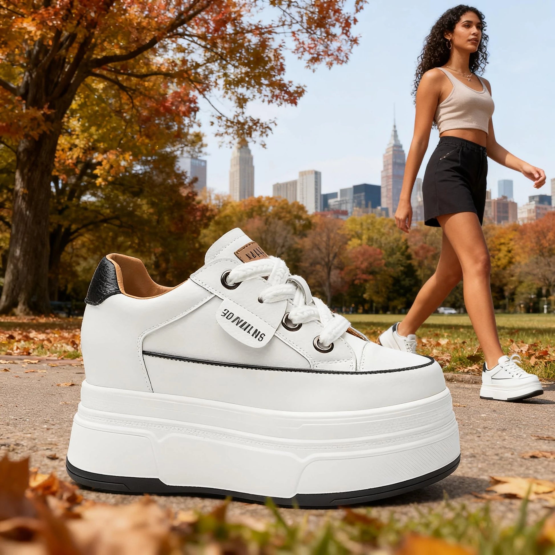 Zapatillas de plataforma Fujin para mujer de piel auténtica