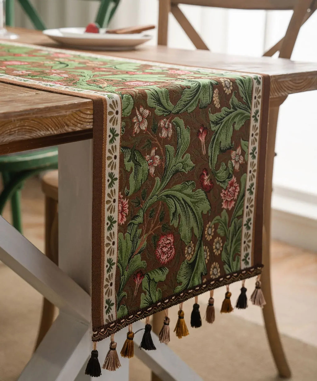 Pflanzenblumen-Tischläufer mit Quasten, Jacquard, Wohnzimmer