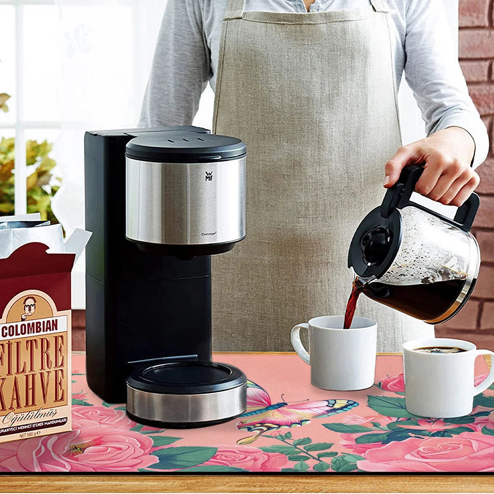 Large Kitchen Absorbent Mat Flowers Roses