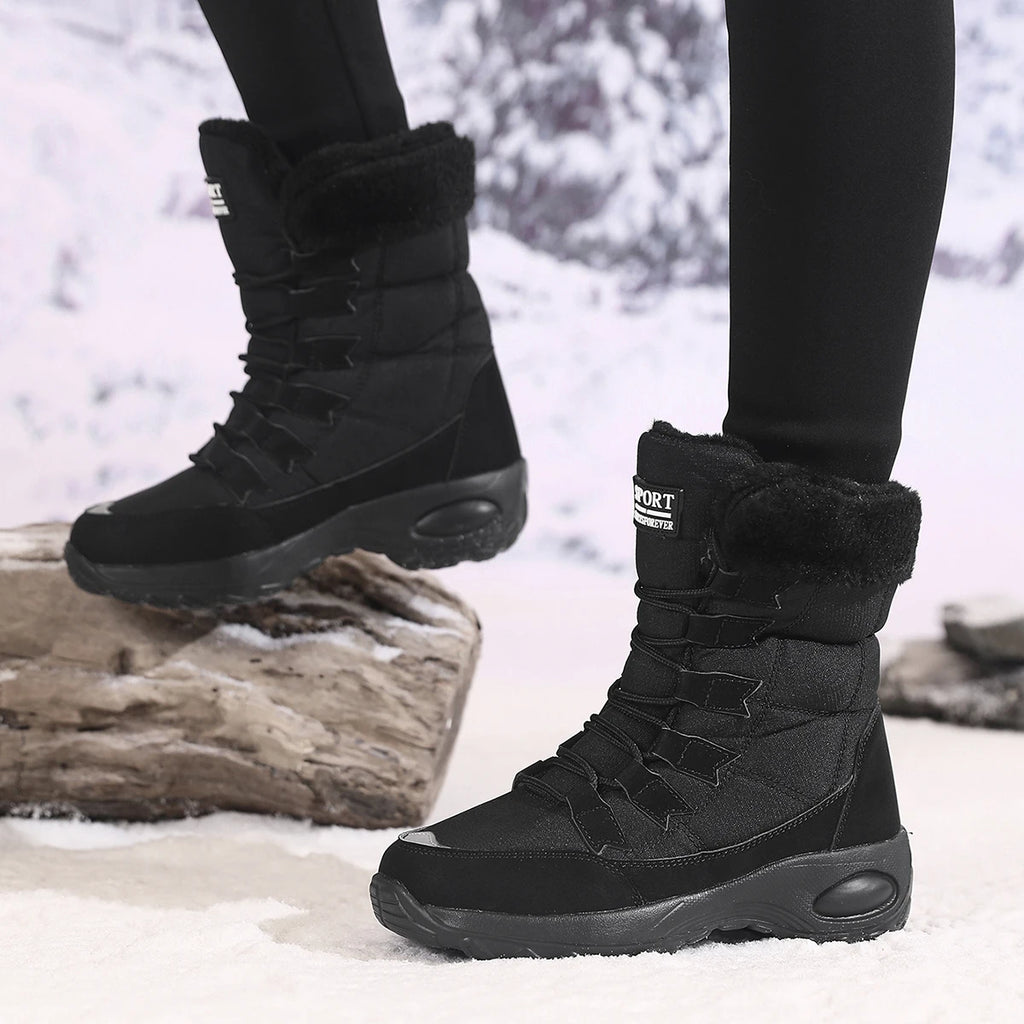 Nuevas botas de invierno para mujer, botas de nieve cálidas de alta calidad con cordones