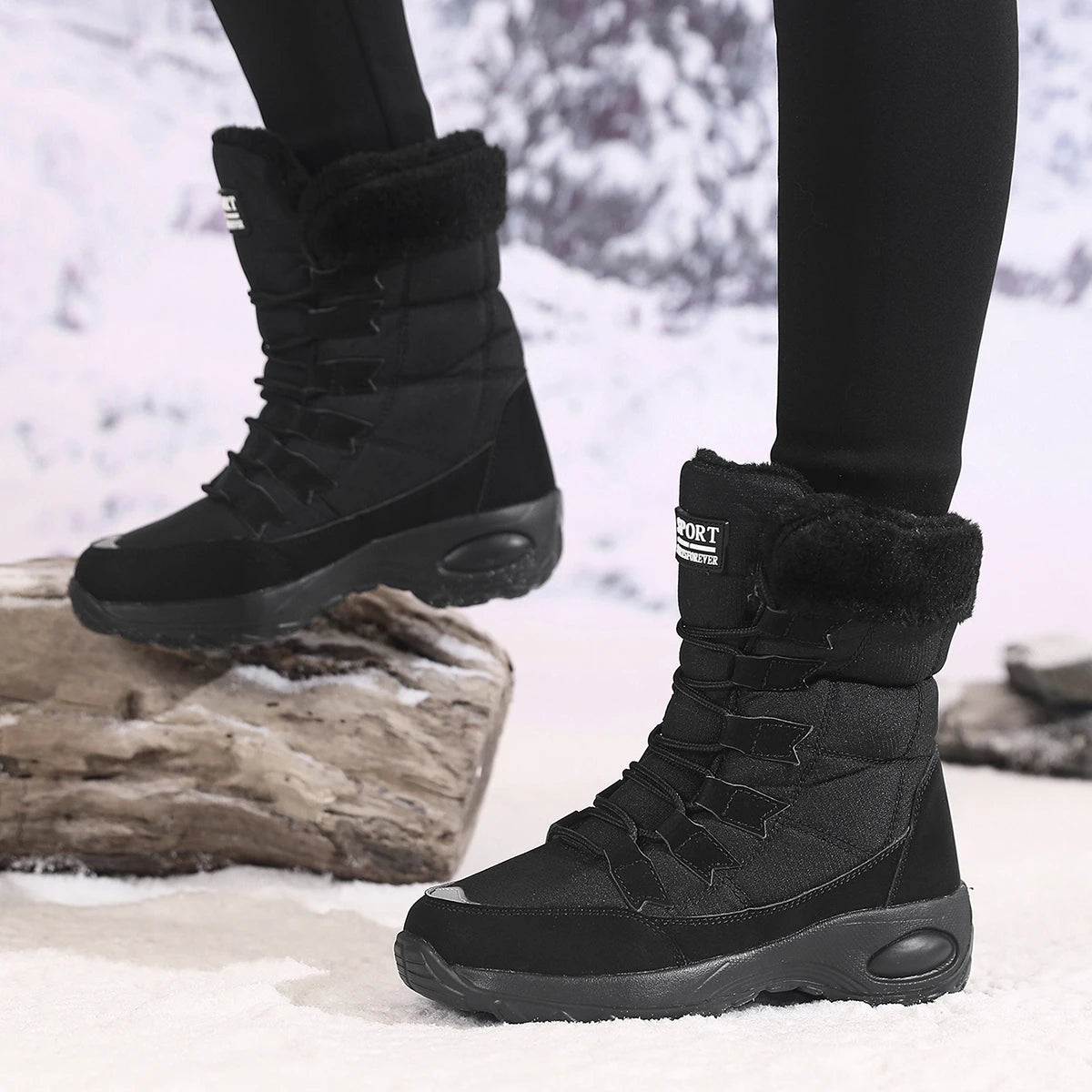 Nuevas botas de invierno para mujer, botas de nieve cálidas de alta calidad con cordones