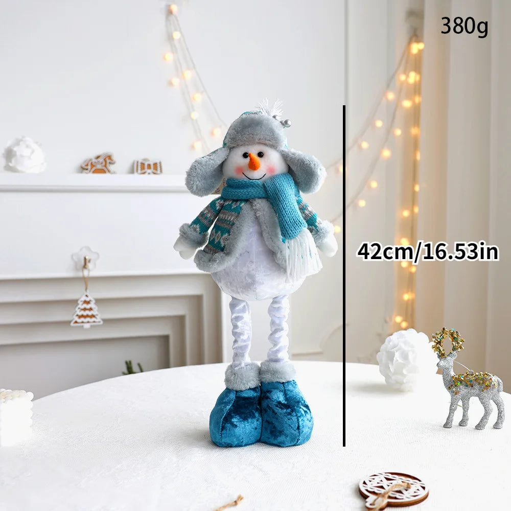 Muñeco de nieve azul de Papá Noel y reno, decoración navideña estirable.