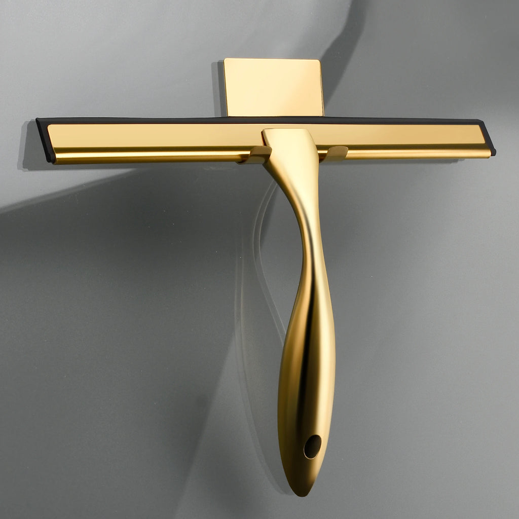 Escobilla de goma de acero inoxidable con gancho para puertas de ducha de baño y espejos.