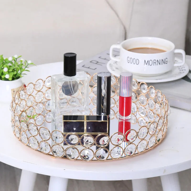 Crystal Mirror Tray Round Plate Luxury Serving Tray