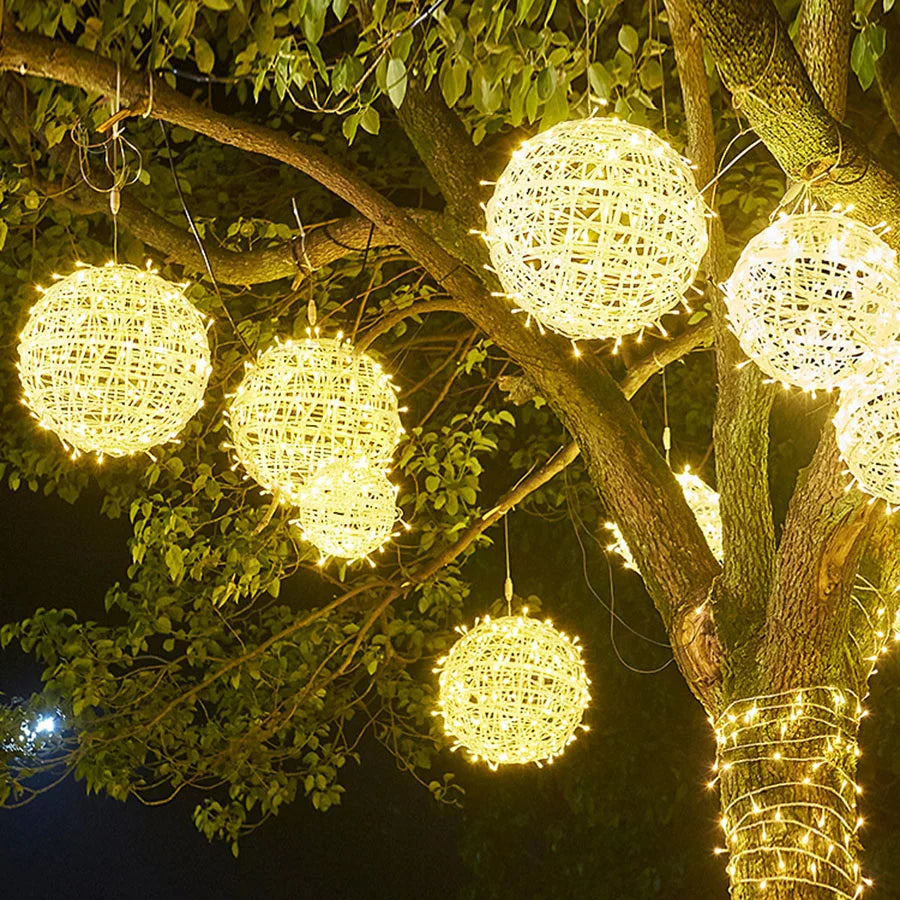 Christmas  Lights LED Rattan Ball String Outdoor 20CM 30CM.