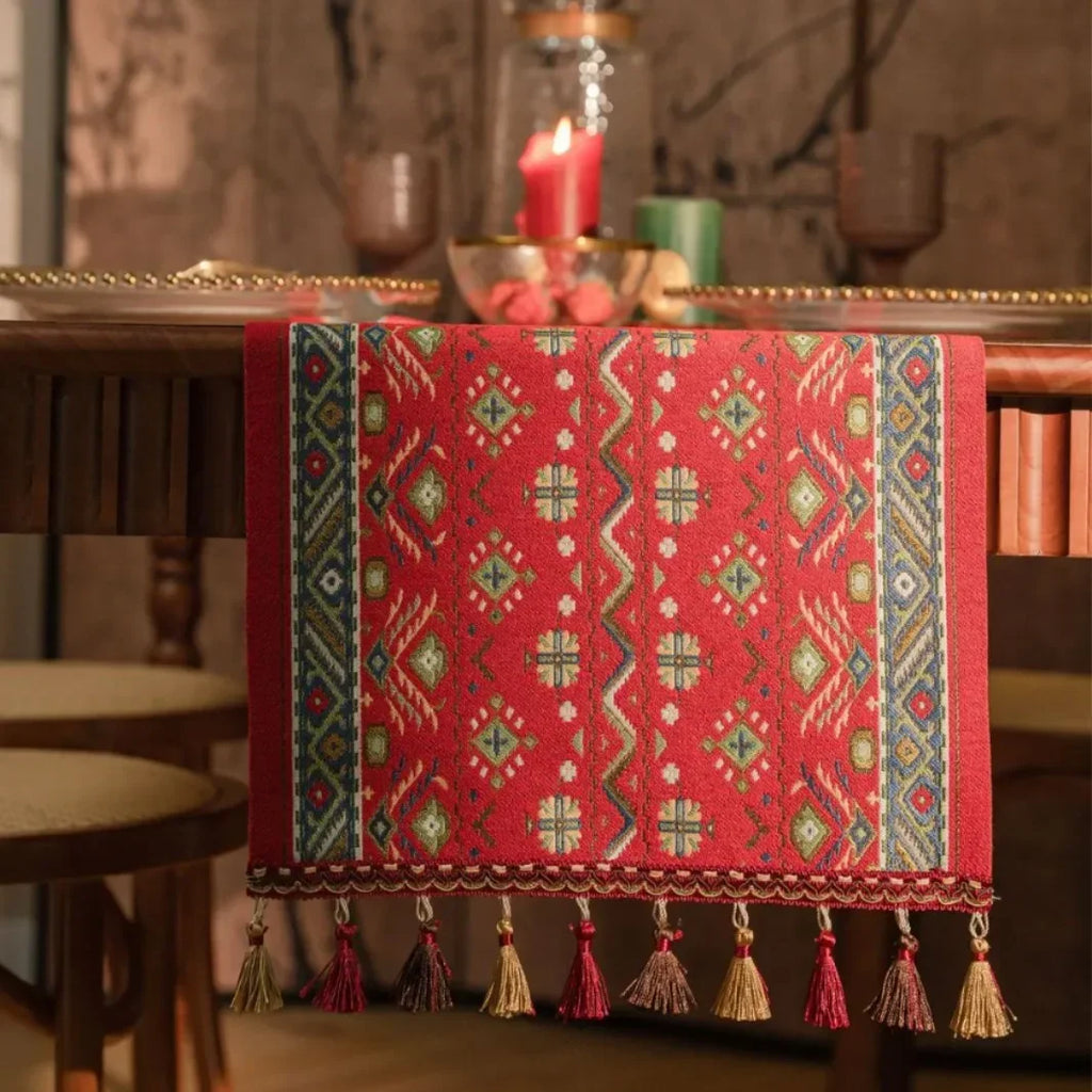 Pflanzenblumen-Tischläufer mit Quasten, Jacquard, Wohnzimmer