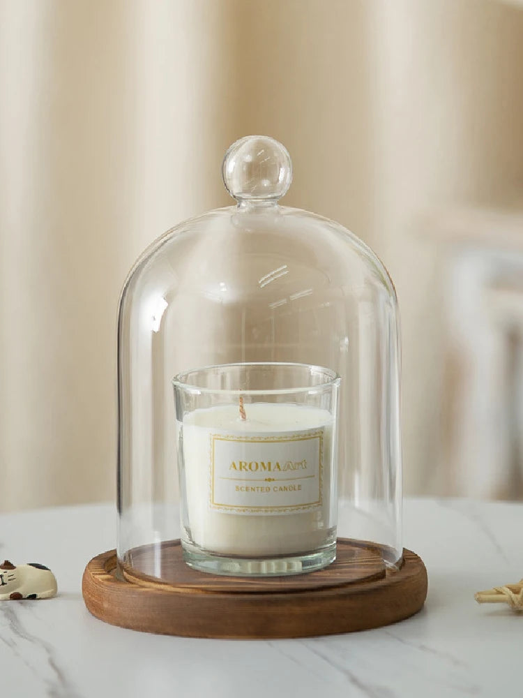 Kerzenhalter Glasdeckel Holzsockel Aromatherapie