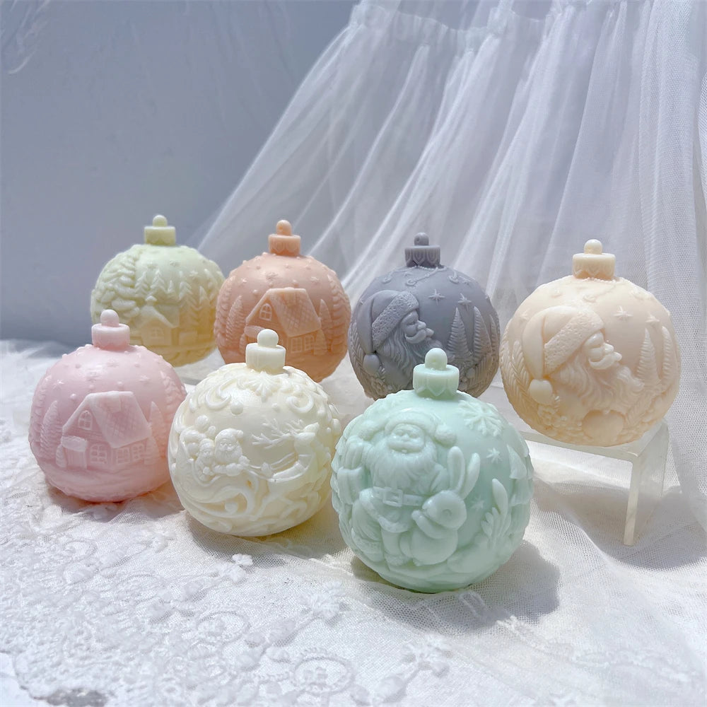 Kugelförmige Silikon-Kerzenform, 5 Designs, Weihnachten