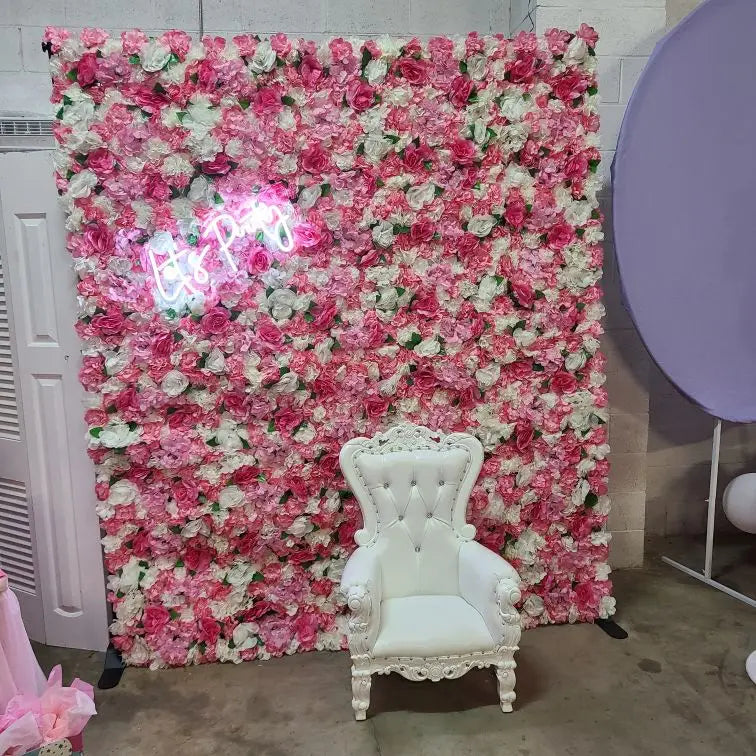 Decoración de fondo de pared con flores artificiales de rosas de seda rosa