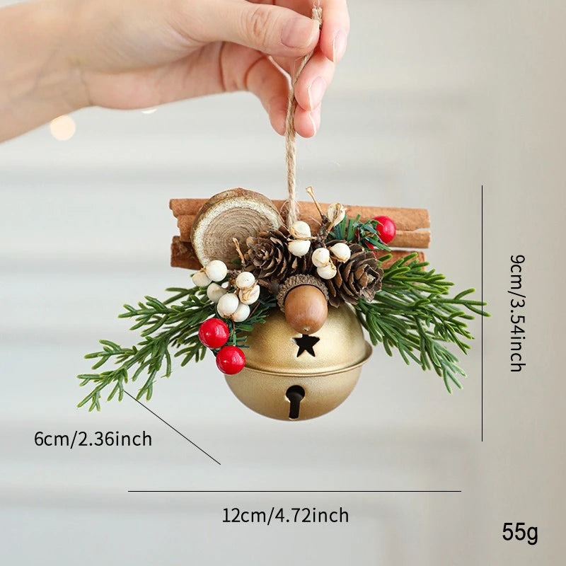 Campanas de Navidad, astas, lazos, piñas, árbol de Navidad.