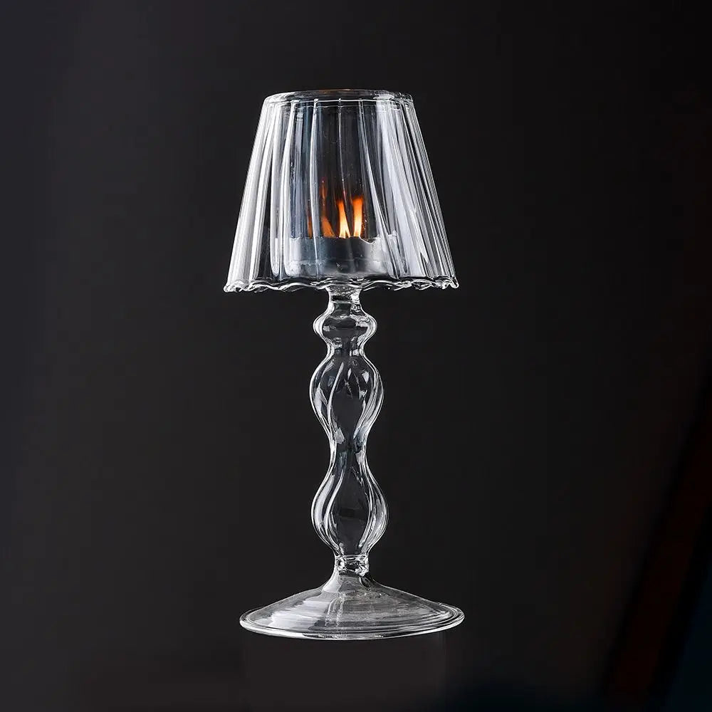 Glass High Footed Striped Candlestick Creative Delicate.