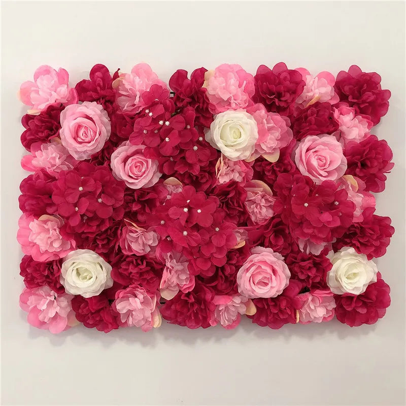 Decoración de fondo de pared con flores artificiales de rosas de seda rosa