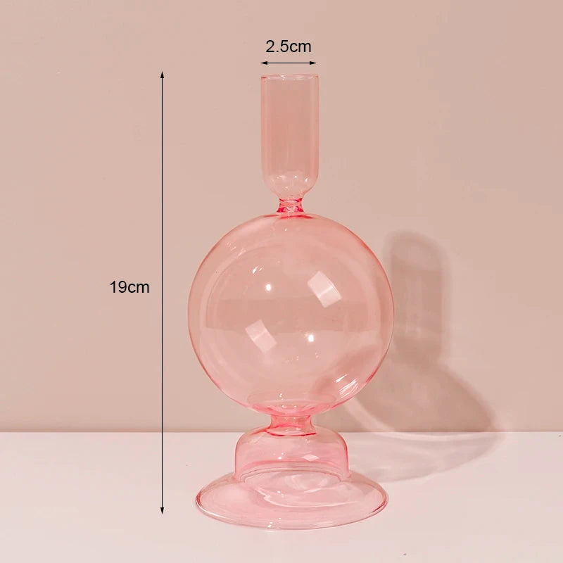 Marineblauer Kerzenhalter aus Glas mit Streifen und Blumenmuster