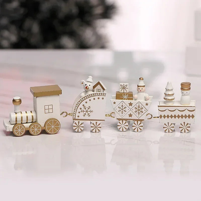 Adornos navideños de tren de madera, decoración para tarta de Papá Noel