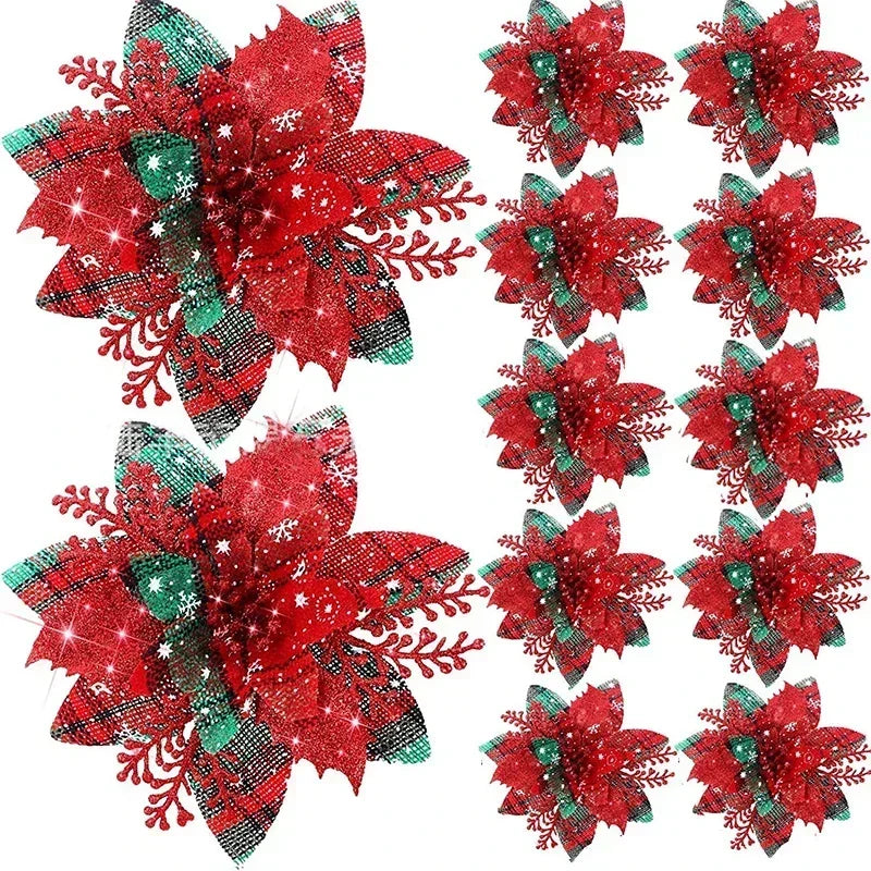 Glitzernde künstliche Weihnachtsblumen, 5 Stück