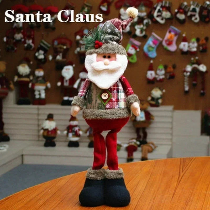 Adorno navideño retráctil muñeco de nieve reno Papá Noel a cuadros de pie.