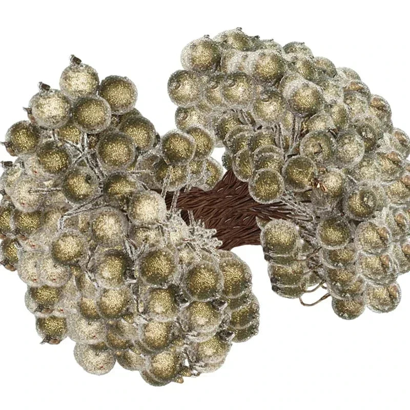 Mini bayas de acebo artificiales navideñas esmeriladas de doble cabeza