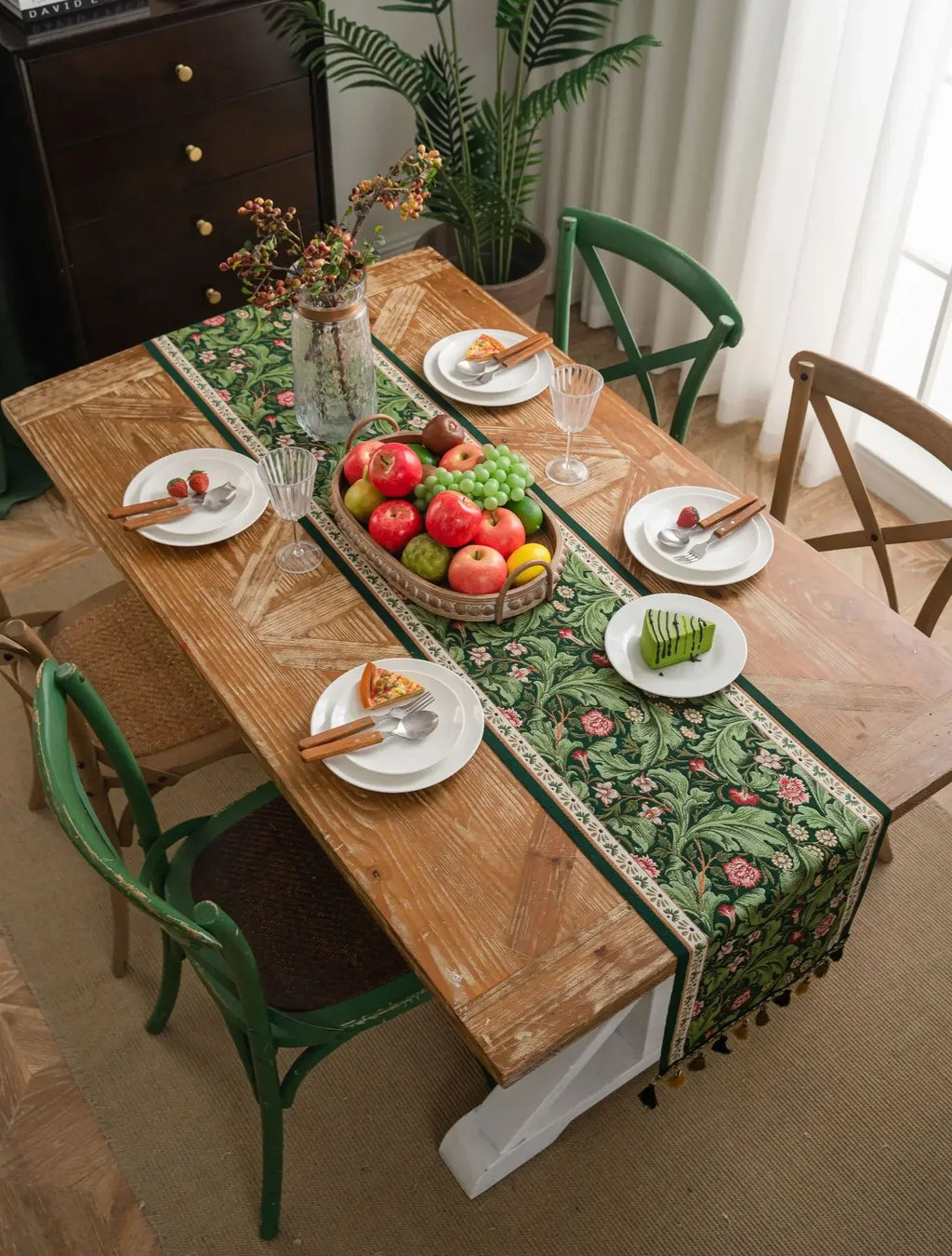 Pflanzenblumen-Tischläufer mit Quasten, Jacquard, Wohnzimmer