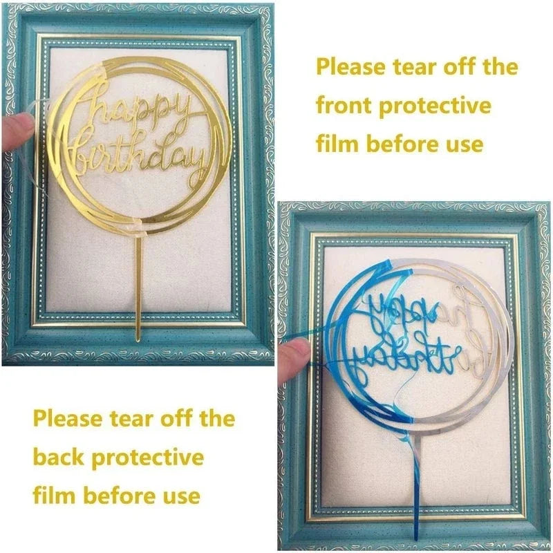 Adorno para tarta acrílico con texto en inglés "Black Gold Love" romántico.