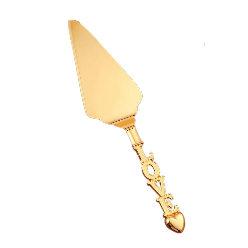 Juego de cuchillos y servidor retro dorados LOVE, 2 piezas, regalo de boda