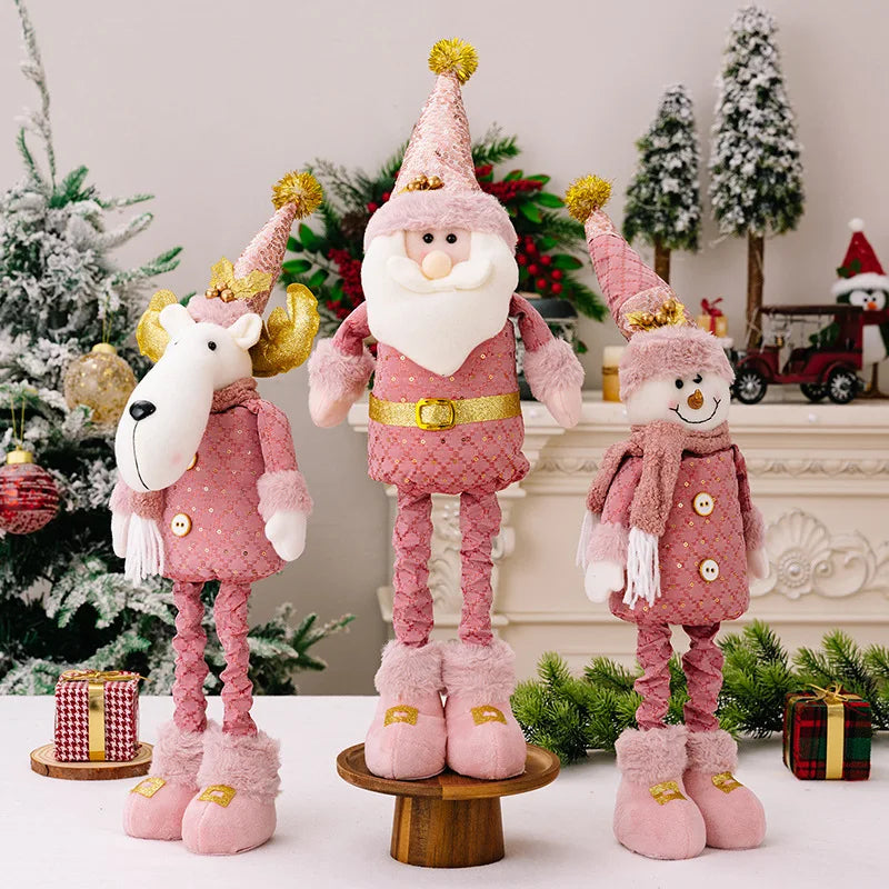 Christmas Decoration Pink Telescopic Doll Santa Claus Snowman Elk.