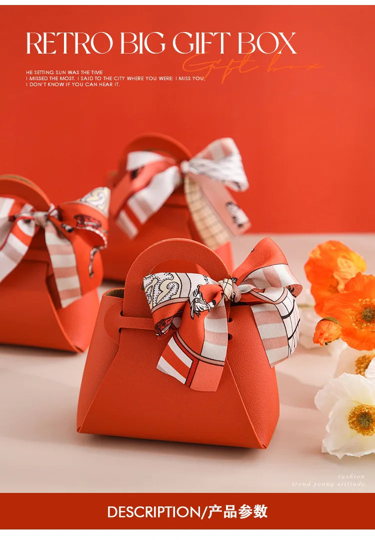 Grande sacchetto portaconfetti in pelle con sciarpa per festa di nozze, confezione regalo da 10 pezzi.