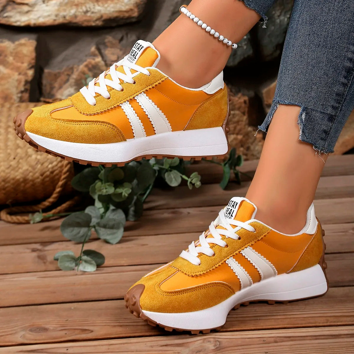 Nuevo estilo elegante con cordones casuales zapatos de mujer suela gruesa antideslizante