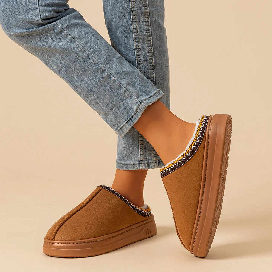 Pantuflas de invierno para mujer, de piel afelpada, antideslizantes, con suela suave, para el tiempo libre.