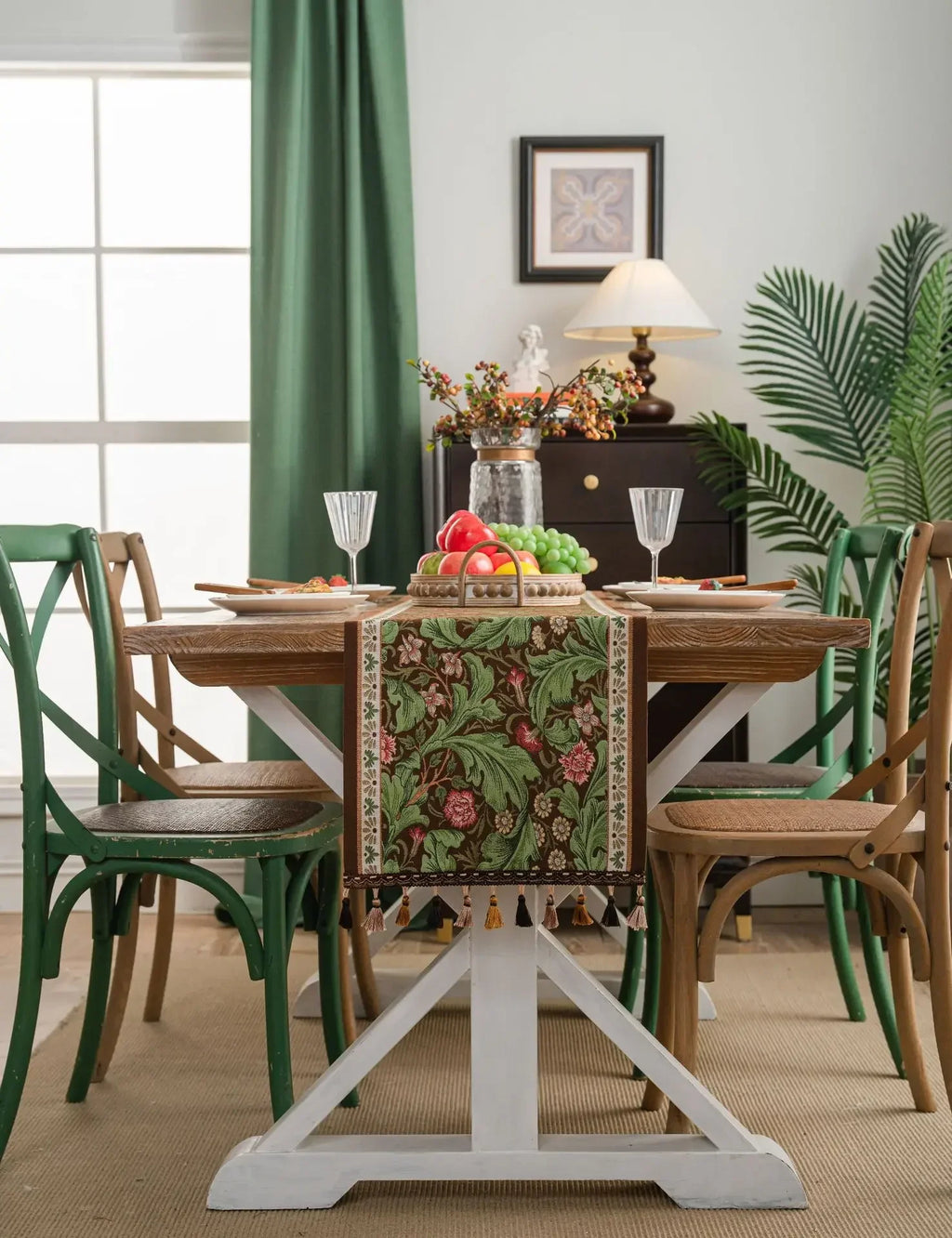 Pflanzenblumen-Tischläufer mit Quasten, Jacquard, Wohnzimmer