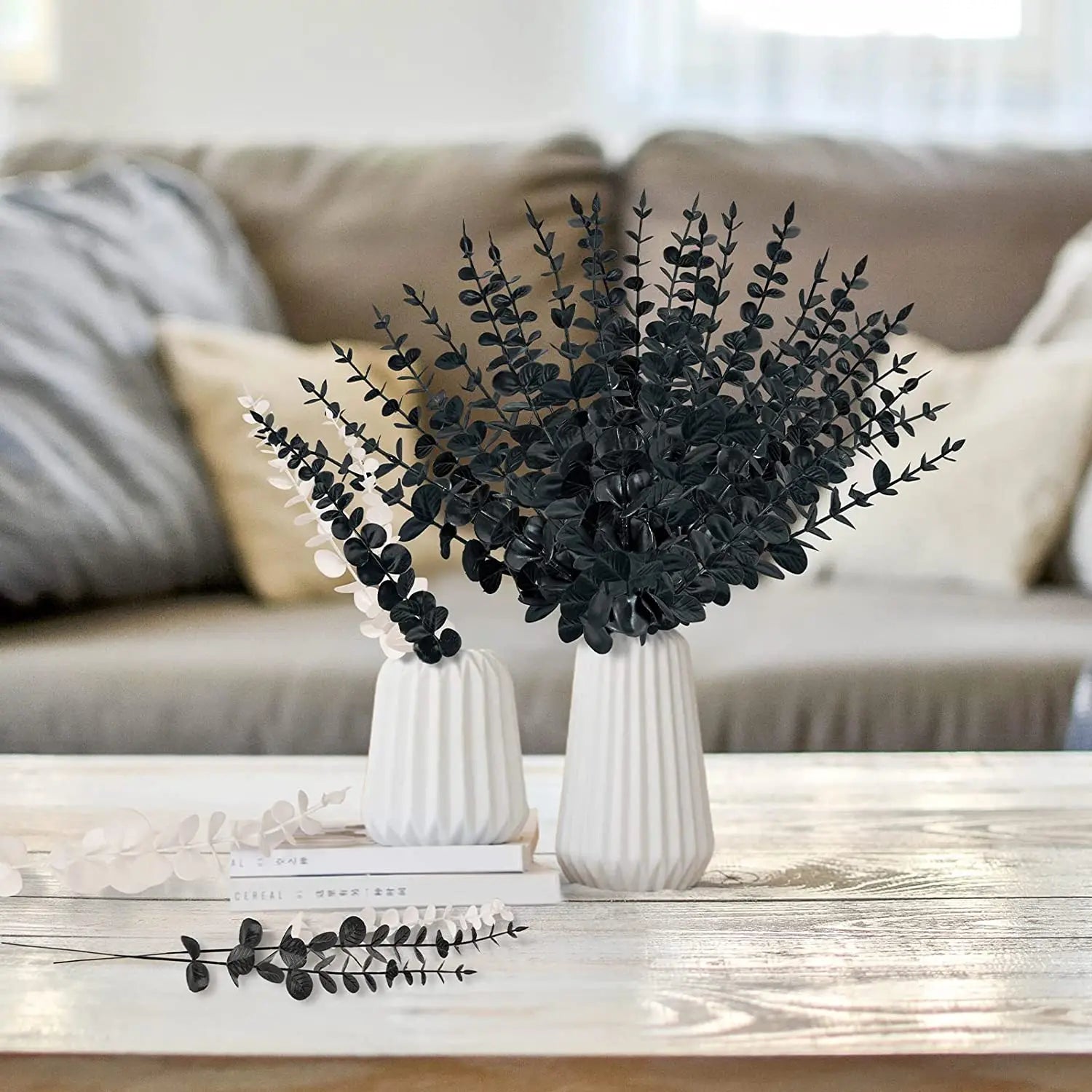 Tallos de eucalipto artificiales, planta falsa de dólar de plata.