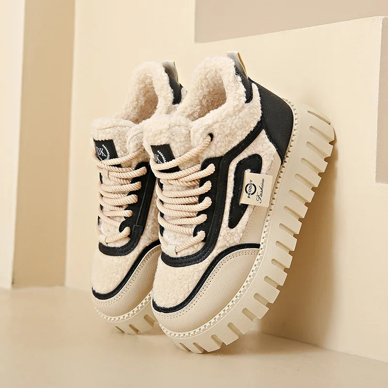 New Winter Warm Cotton Shoes Ladies Plush Fur Thick Sole