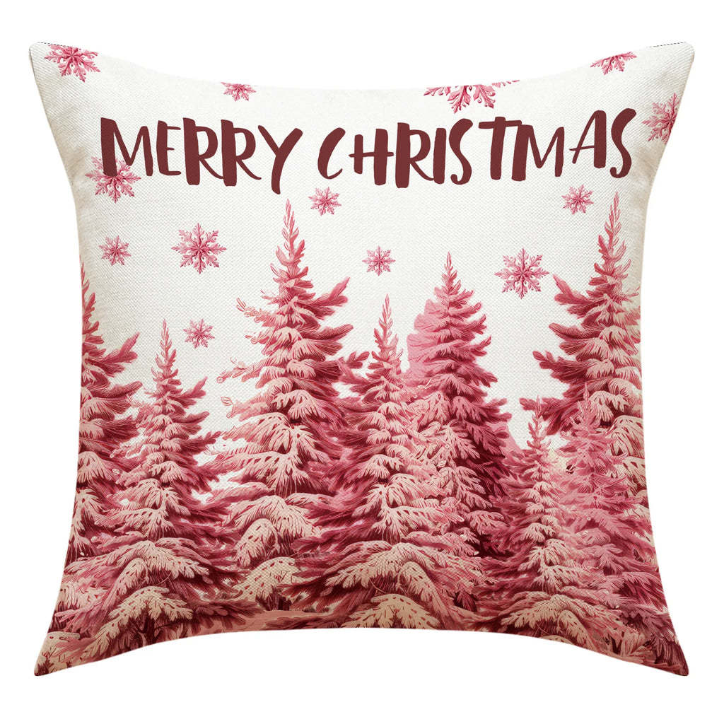Funda de almohada navideña rosa 45x45cm Papa Noel, Muñeco de Nieve Arbol de Navidad.